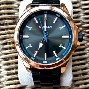 Men’s or Women’s Rose Gold Curren Watch with blue second hand w/battery 49mm